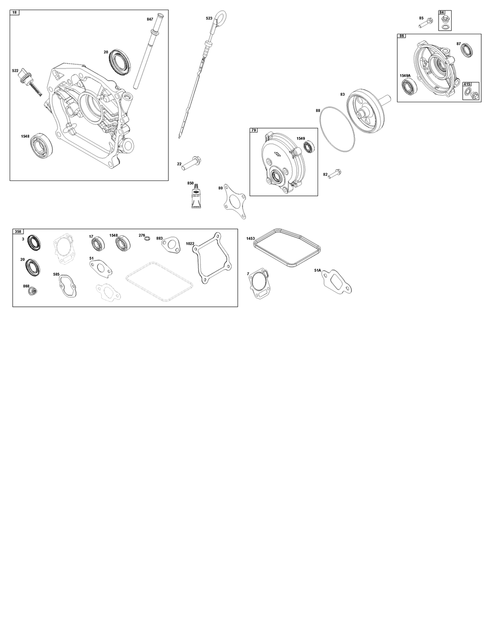 Crankcase Cover/Sump And Lubrication Group Diagram and Parts List for 10V352-0029-F1 100000 - 19Z999 Briggs and Stratton Engine